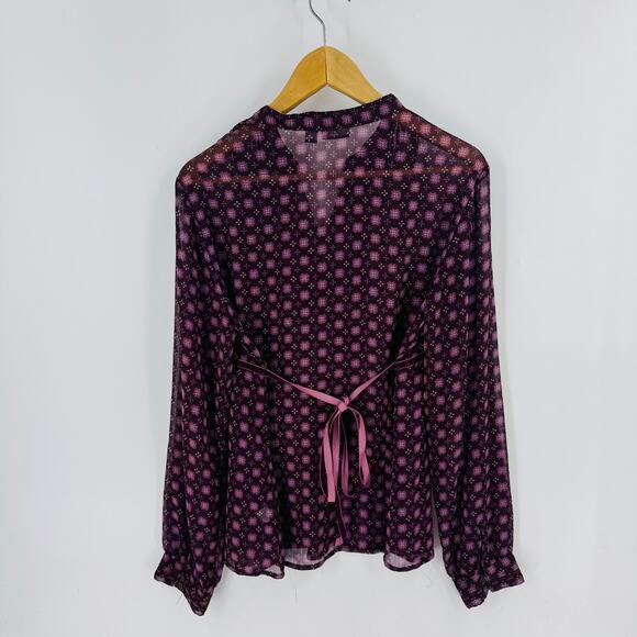 Apt. 9 Sheer Babydoll Blouse Size L Y2K Burnout Velvet Floral Boho Top - Picture 2 of 9